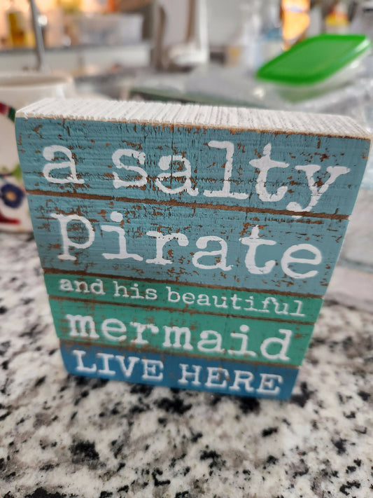 Wooden Block Sitter - Pirate and Mermaid