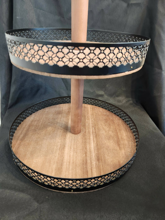 Wooden Filigree Tiered Tray